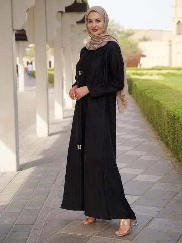 Abaya With Stich Work And Buttons In Black