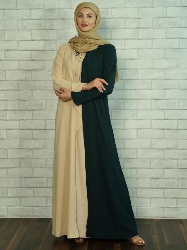 CEY Modest Dress With Shrug In Dark Green And Cream