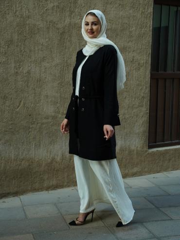 Modest Dress With Coat And Show Button On Front And Sleeve